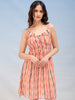 Women's Orange Fit and Flare Tie Dye Ruffle Dress