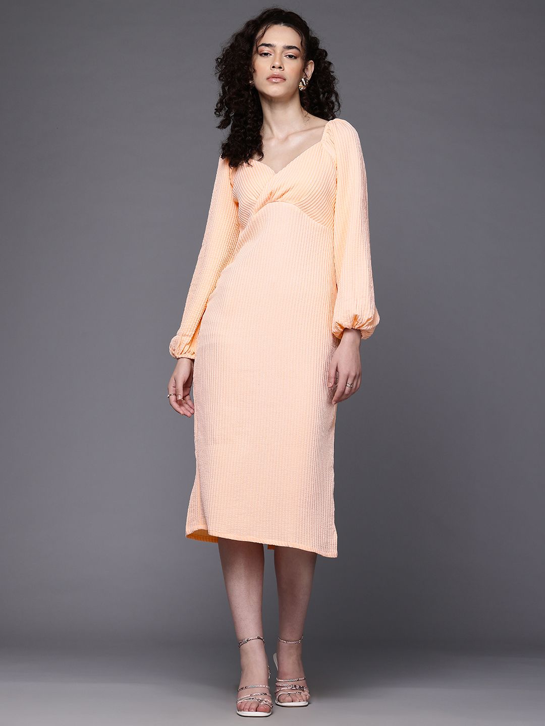 Freehand Women Fitted Textured Midi Dress