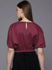 Freehand Maroon Women's Loose Fit Textured Crop Top