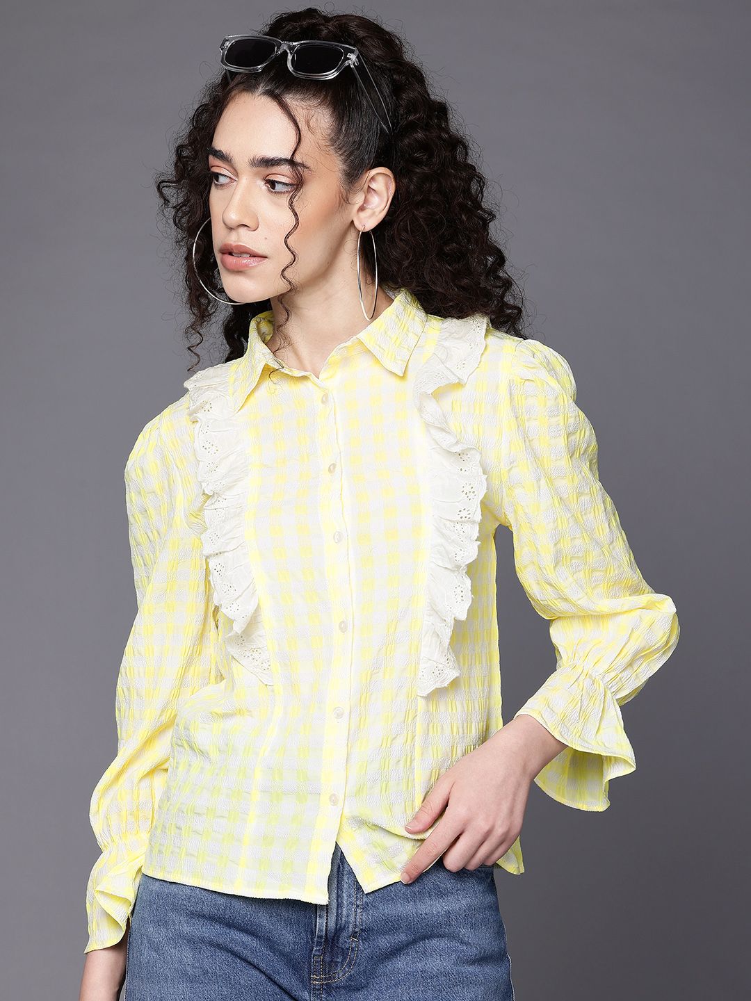 Freehand Women Regular Fit Textured Casual Long Shirt