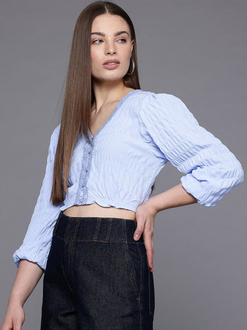 Women's Regular Fit Textured Gathered Waist Top