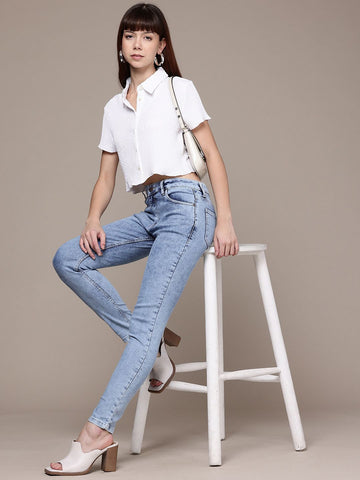 Women's Blue Slim Fit Vintage Jeans
