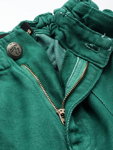 Women's Green Wide Leg Fit Utility Jeans