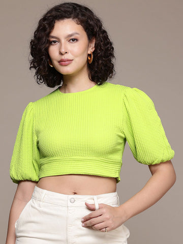 Women's Regular Fit Textured Designer Back  Tie Up Top