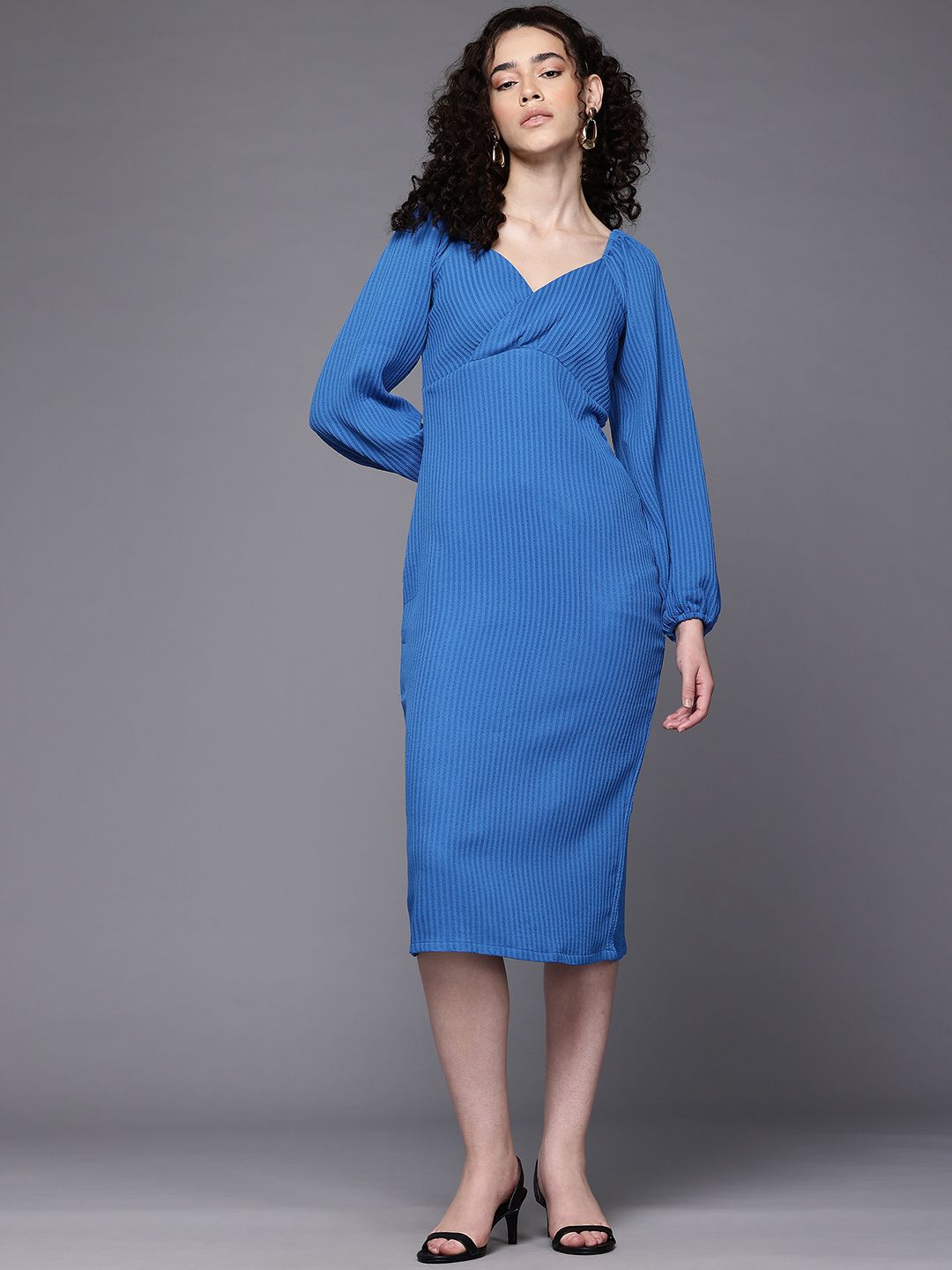 Freehand Women Fitted Textured Midi Dress