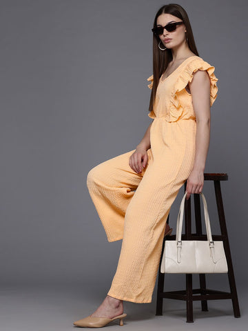 Freehand Women Regular Fit Textured Ruffled Jumpsuit