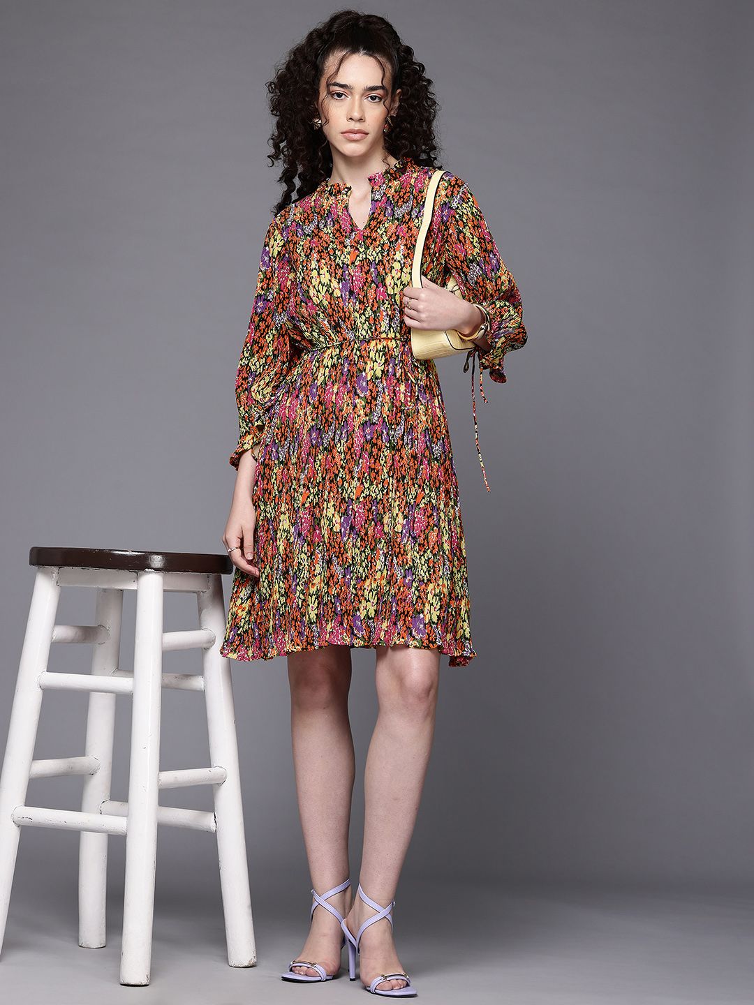Freehand Multicolor Relaxed Fit Floral Pleated Dress