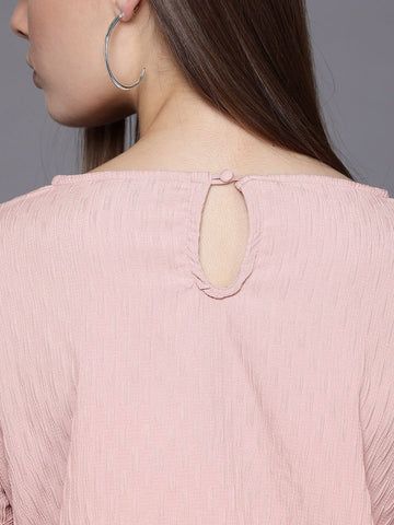 Freehand Pink Women's Relaxed Fit Textured Ruched Top