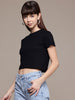 Freehand Women Slim Fit Solid Cropped T-Shirt