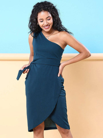 Women's Fitted One Shoulder Wrap Dress