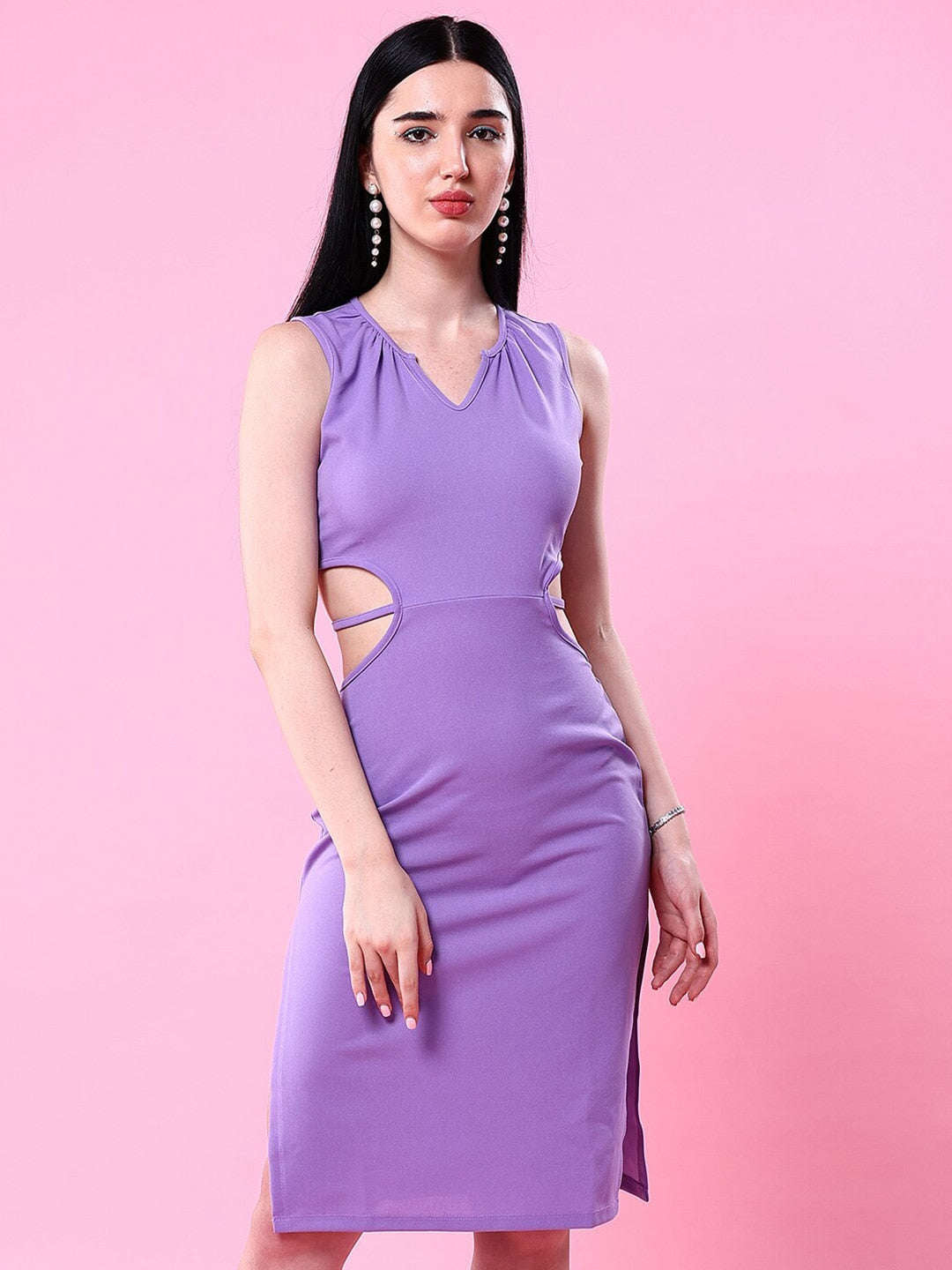 Women's Waist Cut Out Tie Up Bodycon Dress
