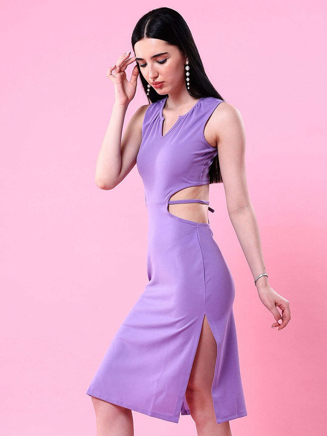 Women's Waist Cut Out Tie Up Bodycon Dress