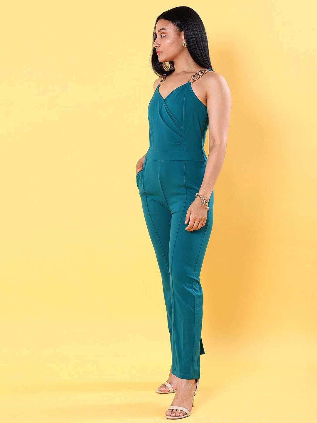 Women's Front Pleated Flare Jumpsuit