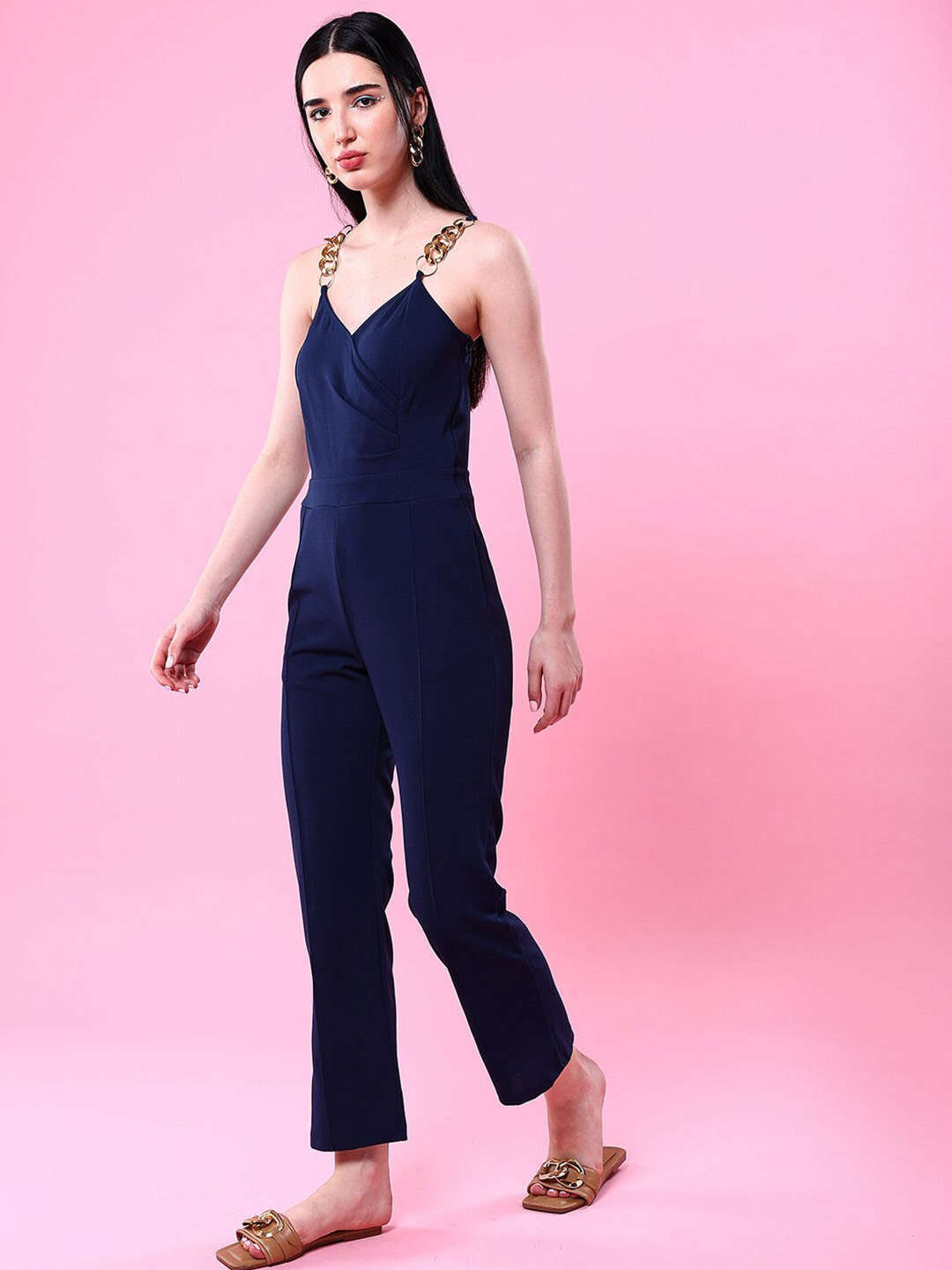 Women's Front Pleated Flare Jumpsuit