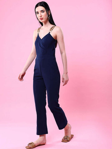 Women's Front Pleated Flare Jumpsuit