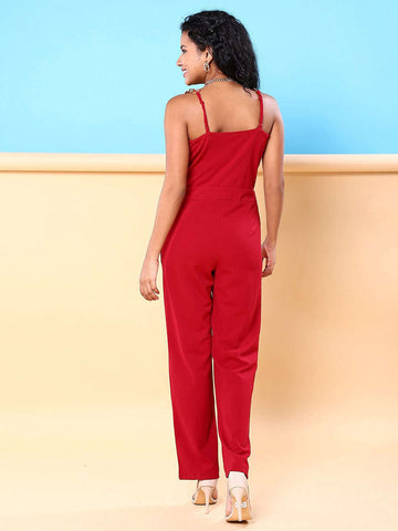 Women's Front Pleated Flare Jumpsuit