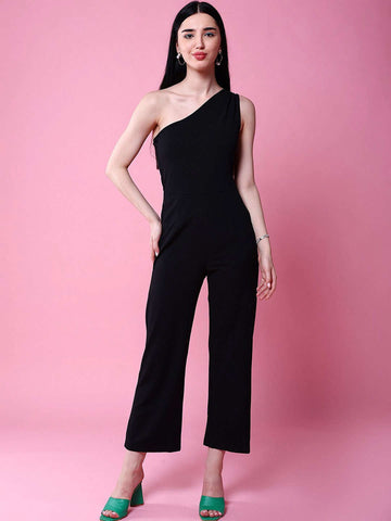 Women's Fitted One Shoulder Flare Jumpsuit