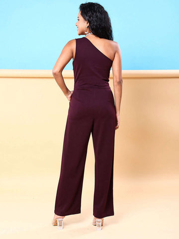 Women's Fitted One Shoulder Flare Jumpsuit