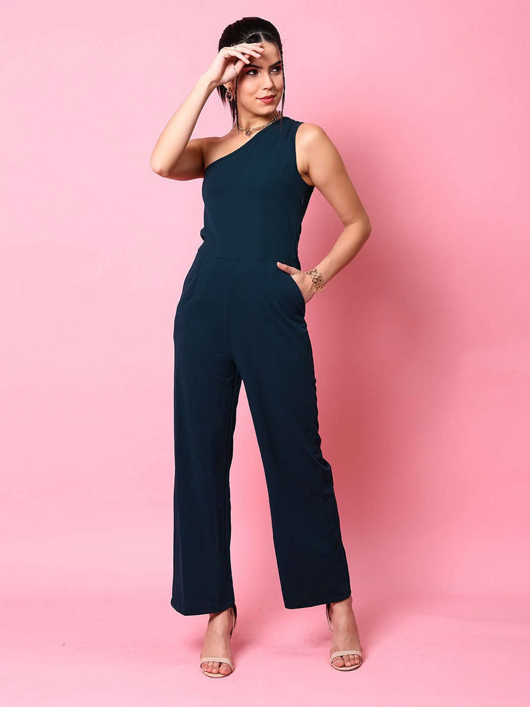 Women's Fitted One Shoulder Flare Jumpsuit