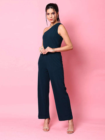 Women's Fitted One Shoulder Flare Jumpsuit