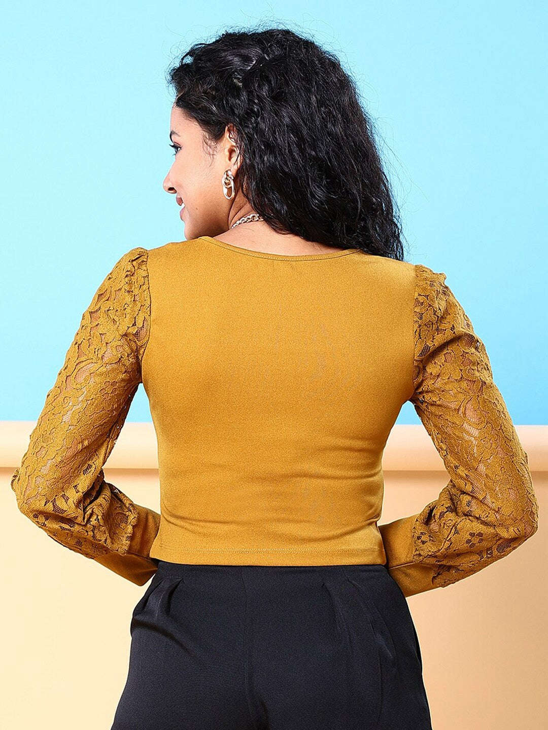 Women's Bishop Lace Sleeve Fitted Top