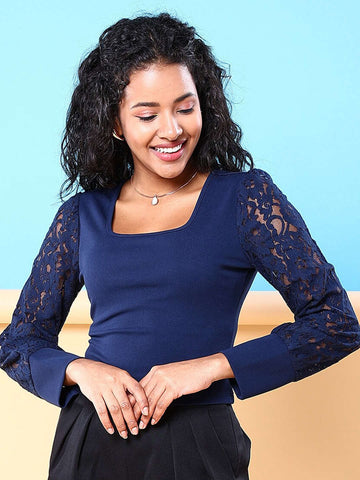 Women's Bishop Lace Sleeve Fitted Top