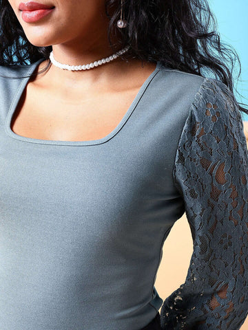 Women's Bishop Lace Sleeve Fitted Top