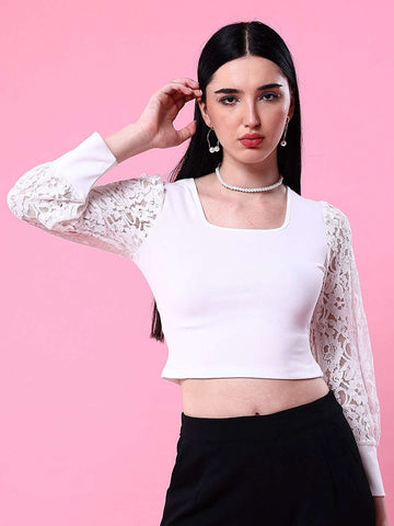 Women's Bishop Lace Sleeve Fitted Top