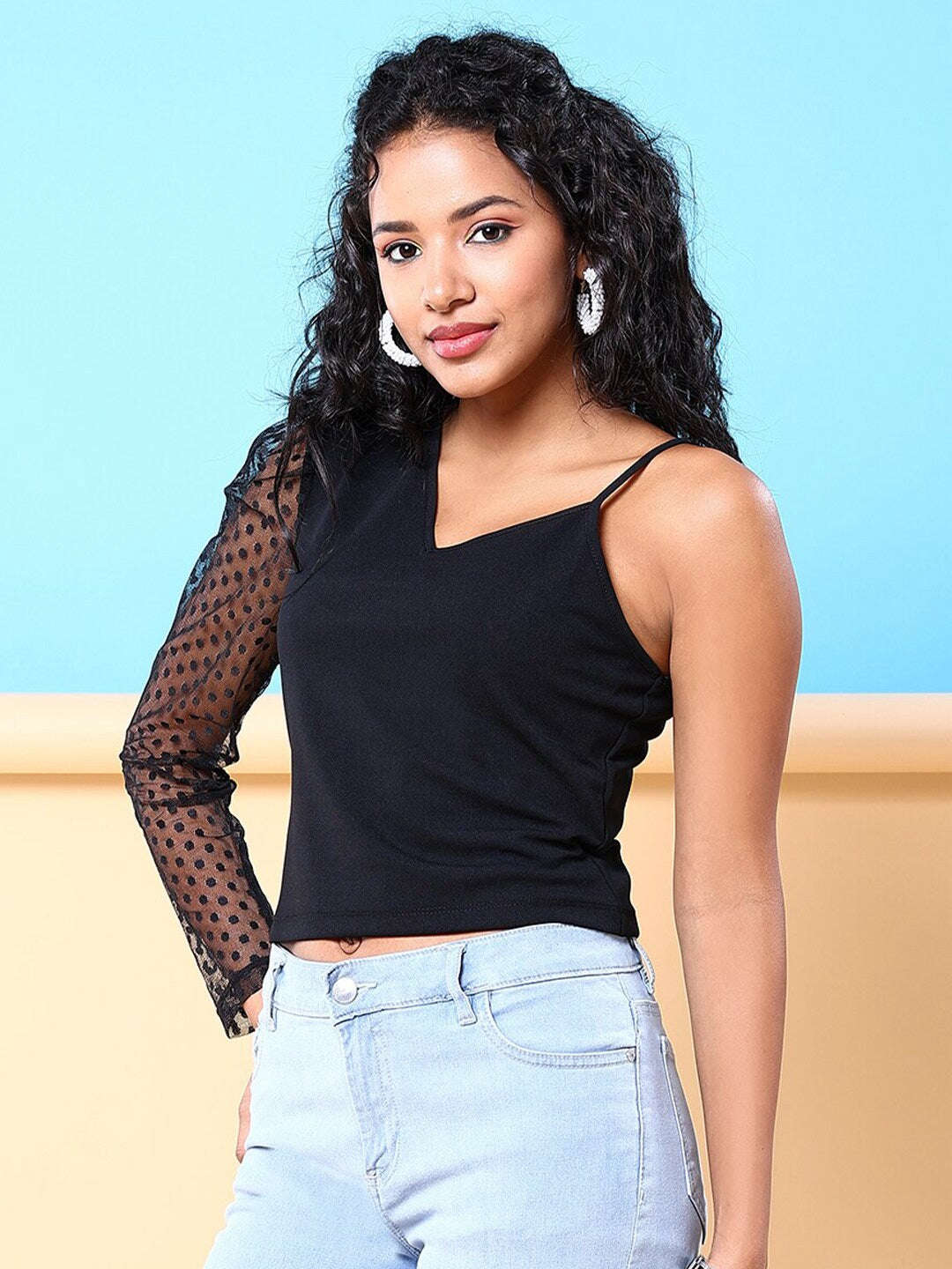 Women's Top With Meash Sleeves