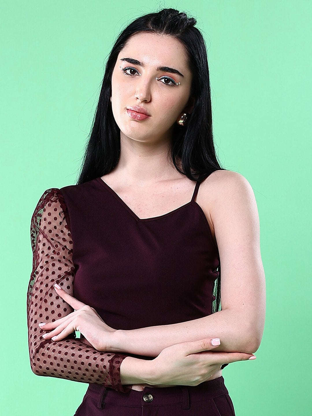 Women's Top With Meash Sleeves