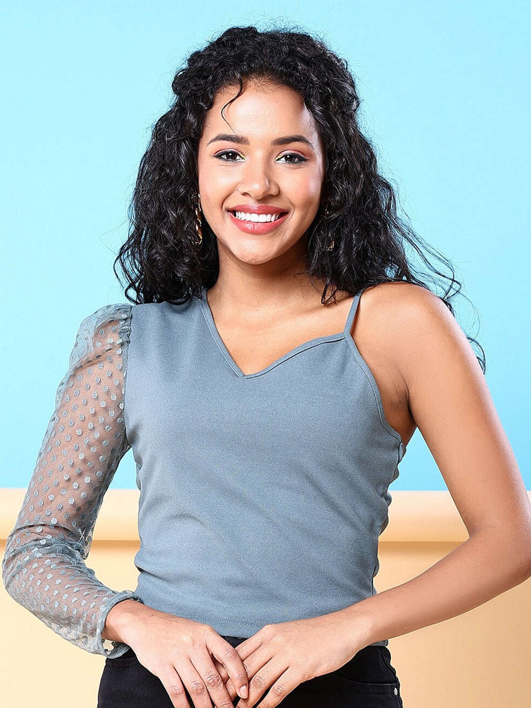 Women's Top With Meash Sleeves