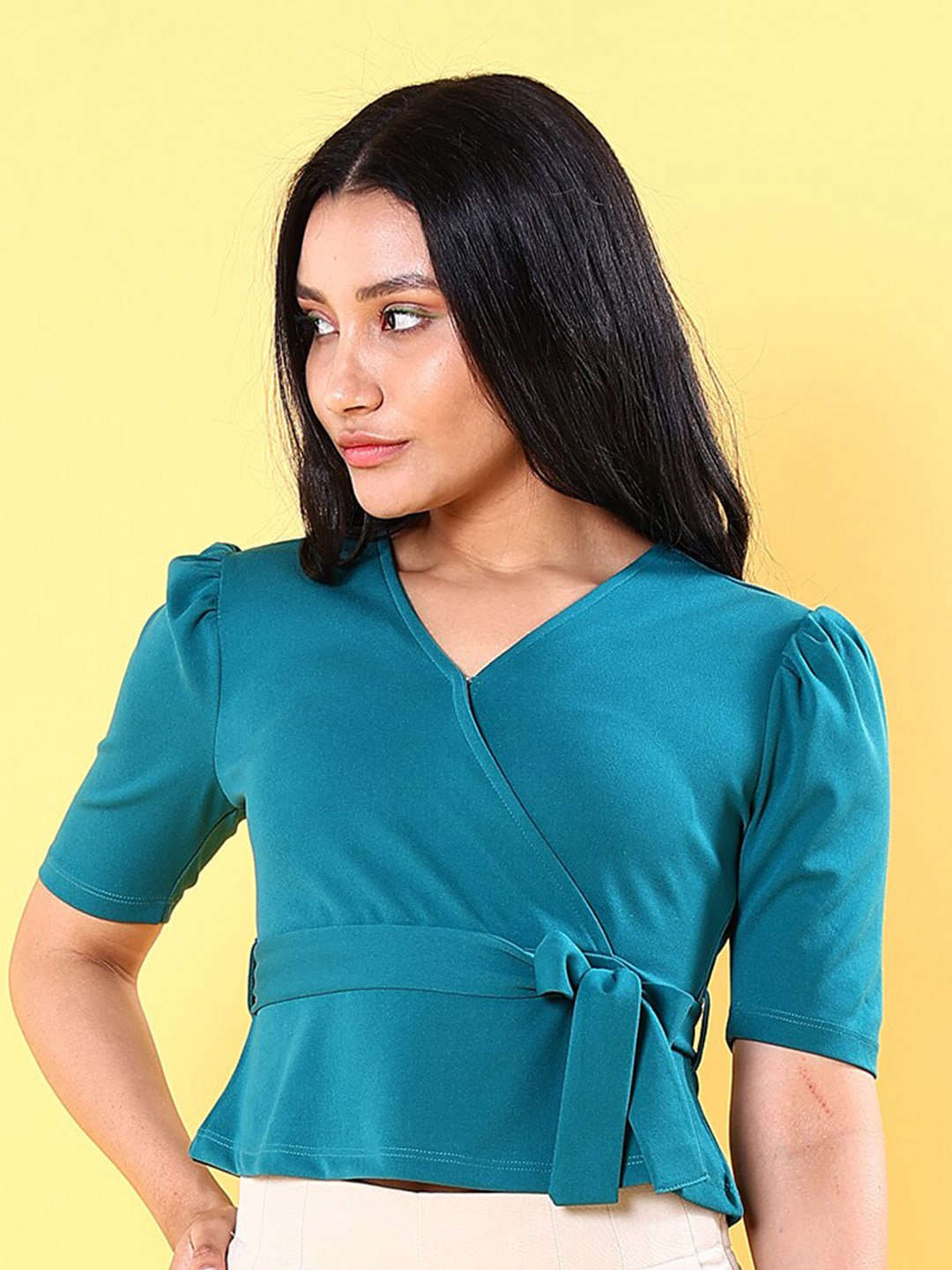 Women's Puff Sleeves Wrap Top