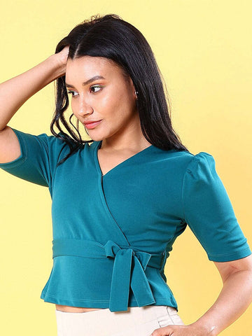 Women's Puff Sleeves Wrap Top
