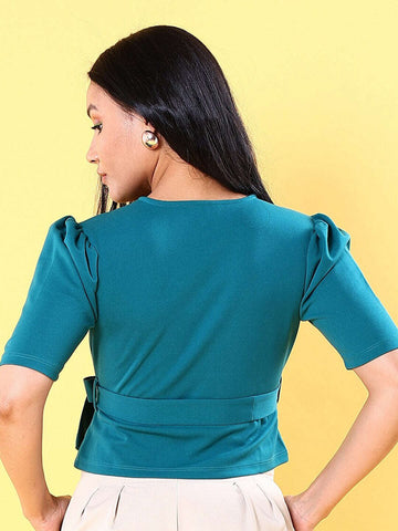 Women's Puff Sleeves Wrap Top