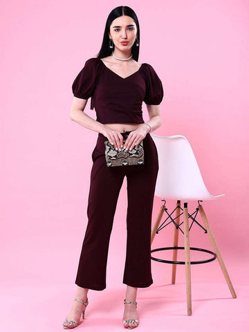 Women's V Neck Top With Puff Sleeves