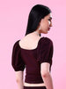 Women's V Neck Top With Puff Sleeves