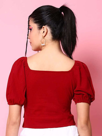 Women's V Neck Top With Puff Sleeves