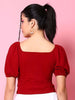 Women's V Neck Top With Puff Sleeves