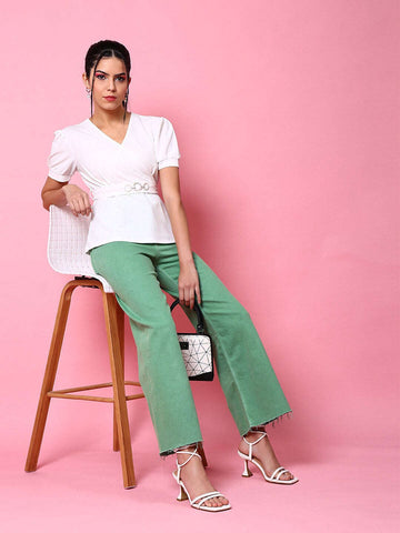 Women's V Neck Peplum Top