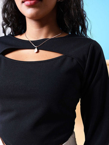 Women's Front Cut Out Long Sleeve Fitted Top