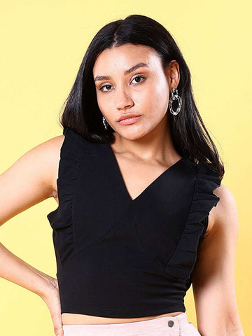 Women's V Neck Ruffle Crop Top