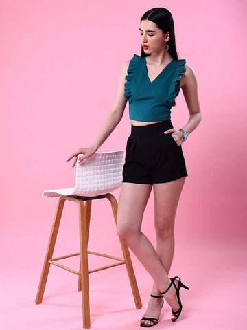 Women's V Neck Ruffle Crop Top