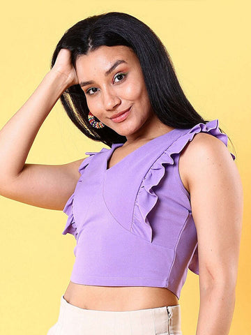 Women's V Neck Ruffle Crop Top