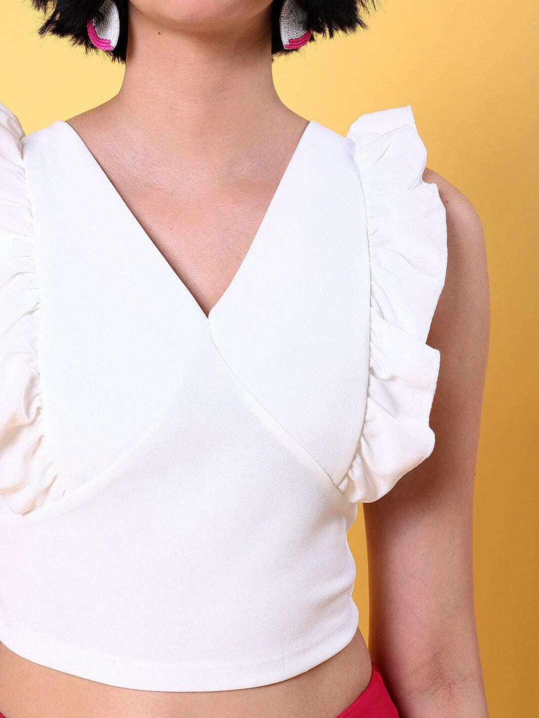 Women's V Neck Ruffle Crop Top