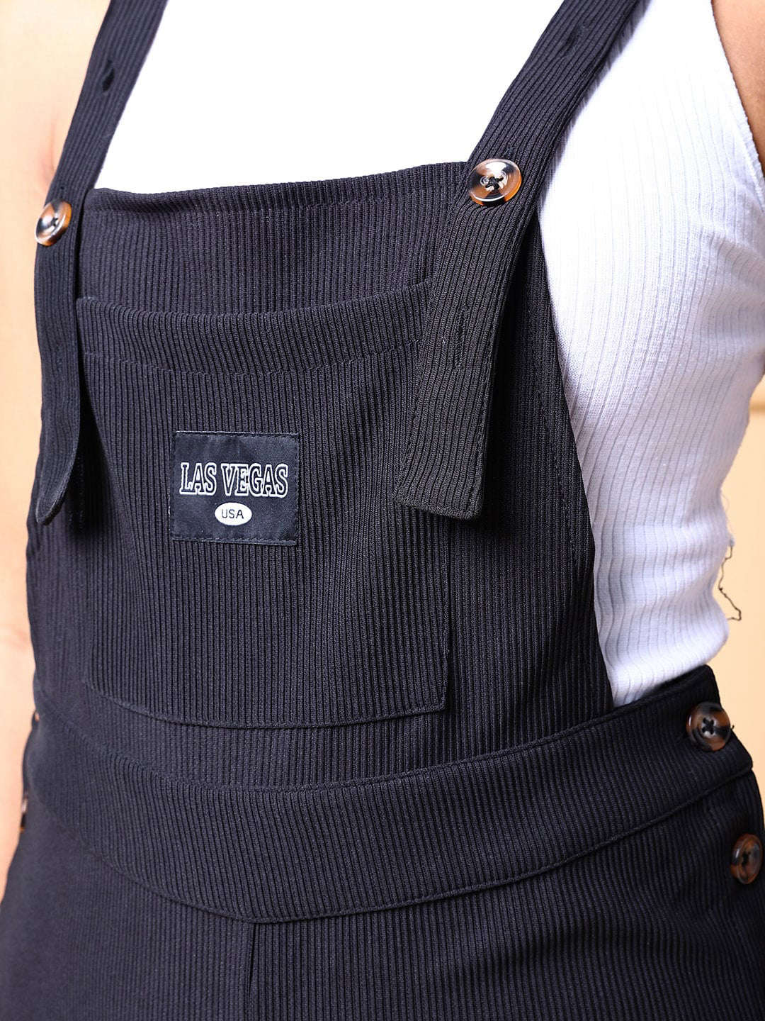 Women's Side Button Corduroy Dungaree Short