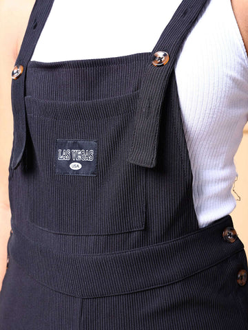 Women's Side Button Corduroy Dungaree Short