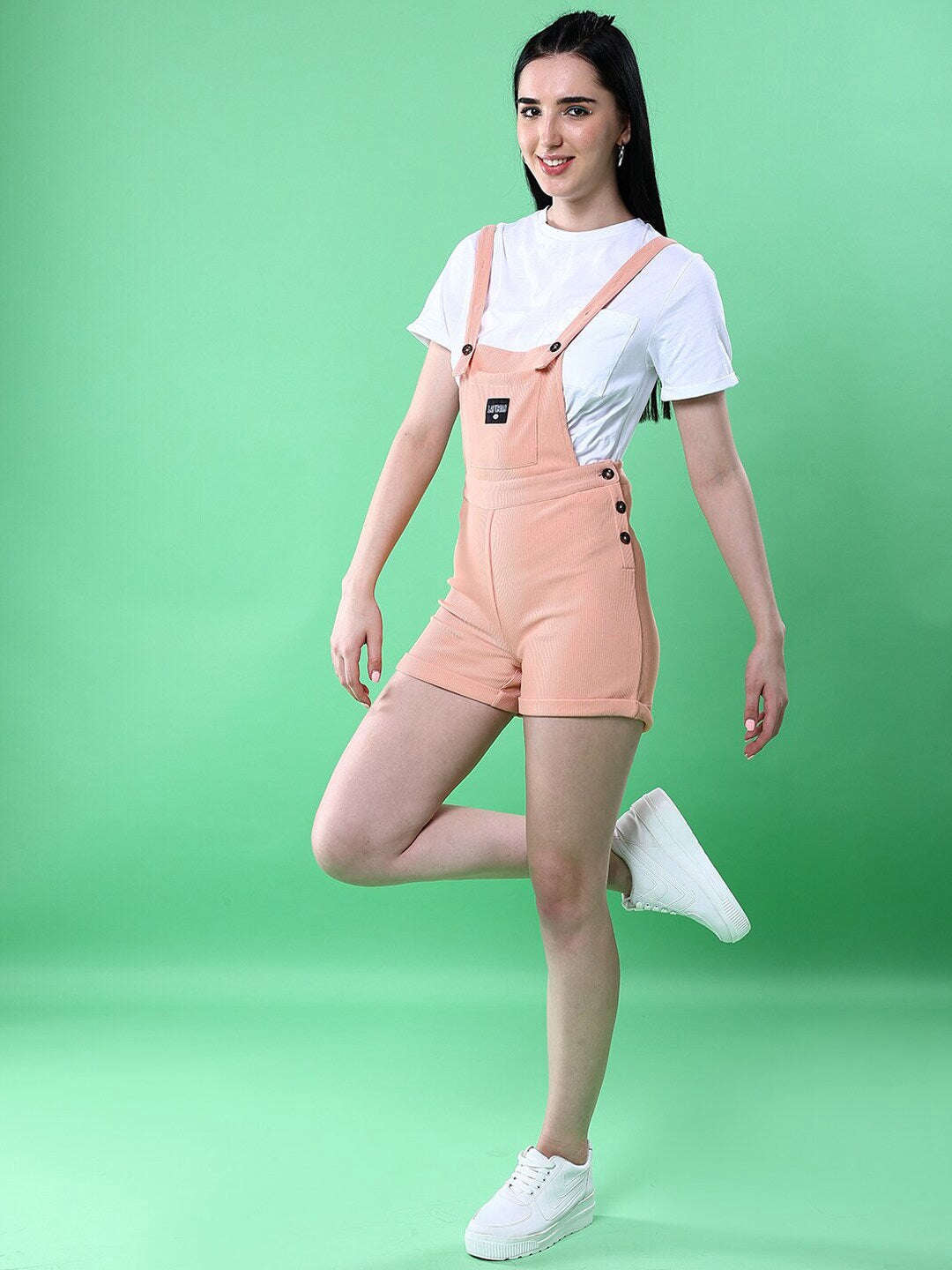 Women's Side Button Corduroy Dungaree Short