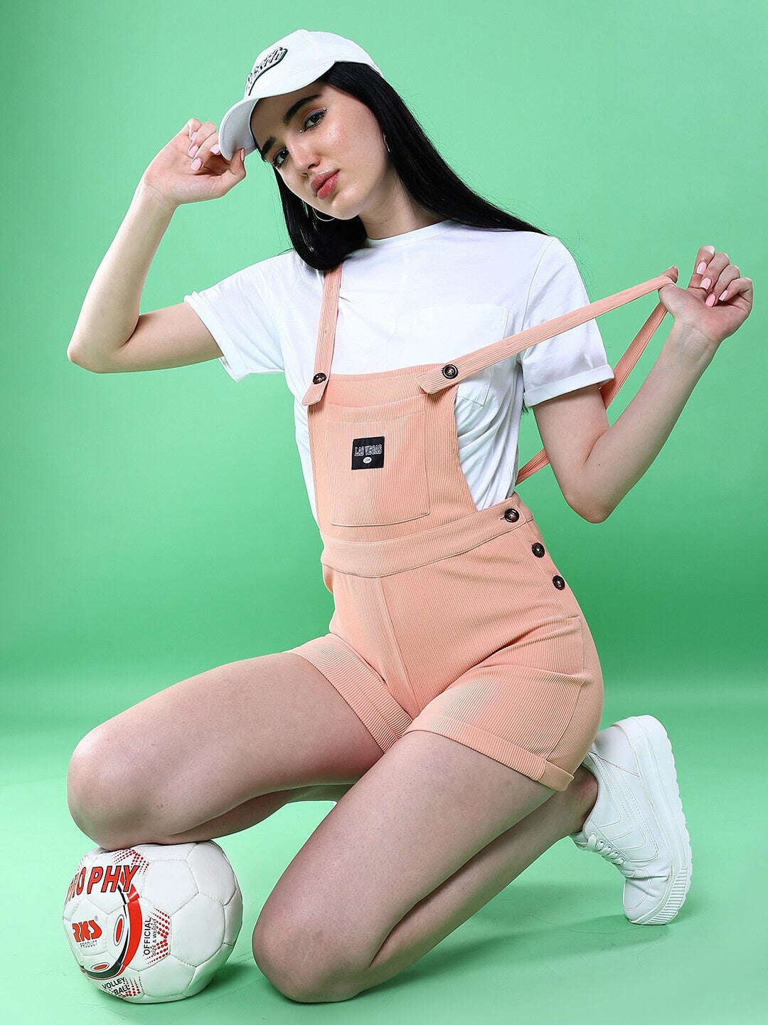 Women's Side Button Corduroy Dungaree Short