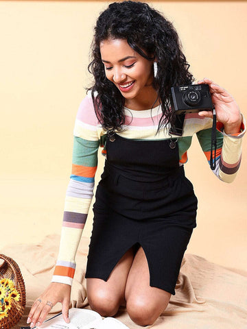 Women's Corduroy Knee Length Dungaree Skirt