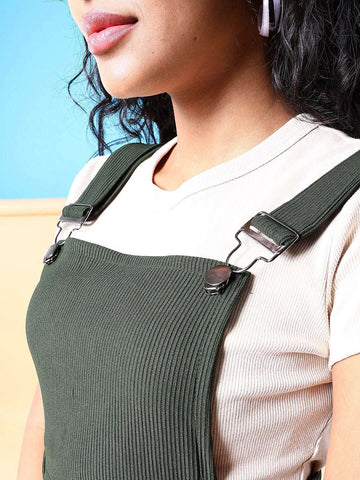 Women's Corduroy Knee Length Dungaree Skirt